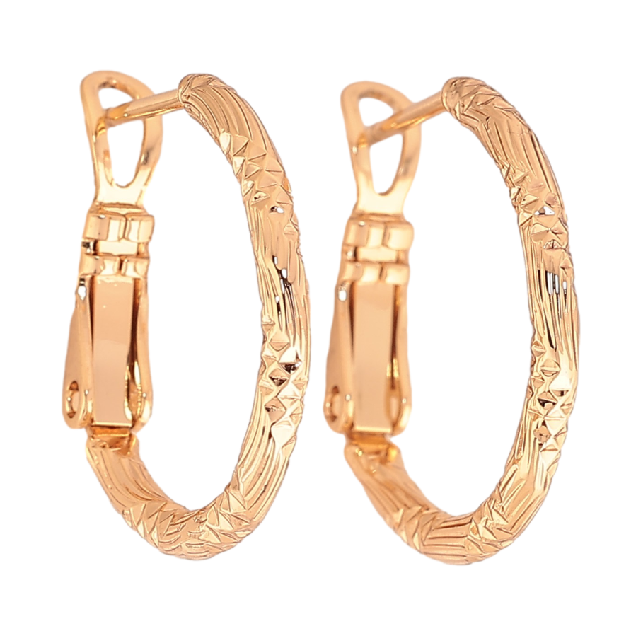 Сережки Xuping колір Позолота 18K кільця (конго) "Декоративний візерунок" ø 2см фото №1