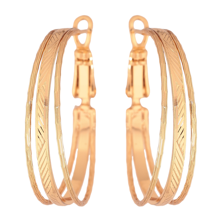 Сережки Xuping колір Позолота 18K кільця (конго) "Декоративний візерунок" ø 3см фото №2 Сережки Xuping колір Позолота 18K кільця (конго) "Декоративний візерунок" ø 3см фото №2