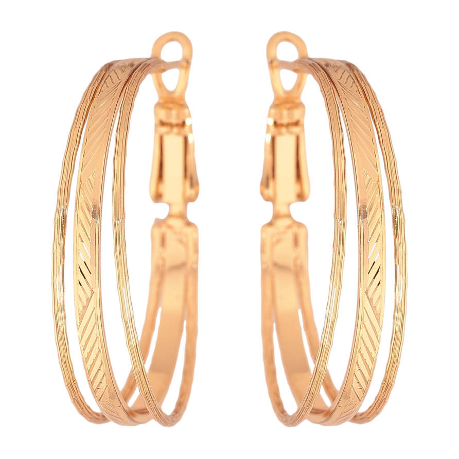 Сережки Xuping колір Позолота 18K кільця (конго) "Декоративний візерунок" ø 3см фото №1