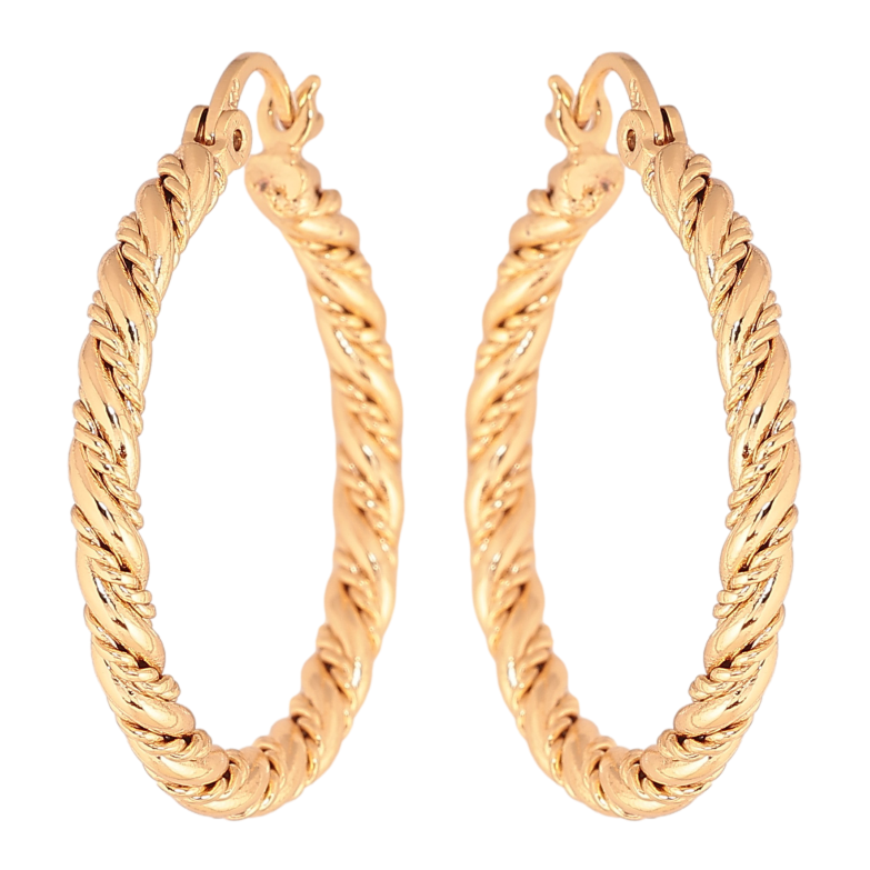 Сережки Xuping колір Позолота 18K кільця (конго) "Декоративний візерунок" ø 3см фото №1