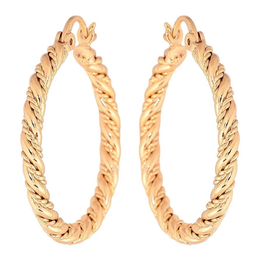 Сережки Xuping колір Позолота 18K кільця (конго) "Декоративний візерунок" ø 3см фото №1