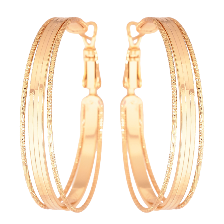 Серьги Xuping цвет Позолота 18K кольца (конго) "Декоративный узор" ø 4см фото №1