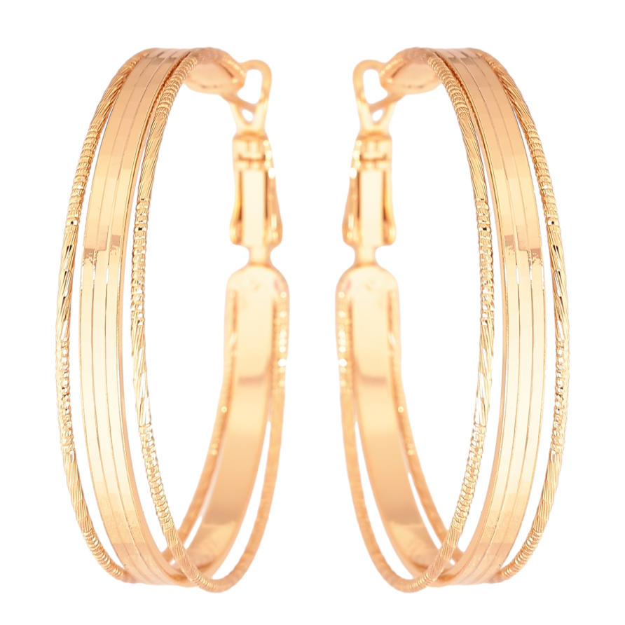 Сережки Xuping колір Позолота 18K кільця (конго) "Декоративний візерунок" ø 4см фото №1