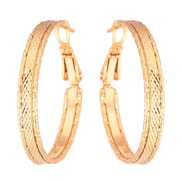 Сережки Xuping колір Позолота 18K кільця (конго) "Декоративний візерунок" ø 3см фото №19 Сережки Xuping колір Позолота 18K кільця (конго) "Декоративний візерунок" ø 3см фото №19