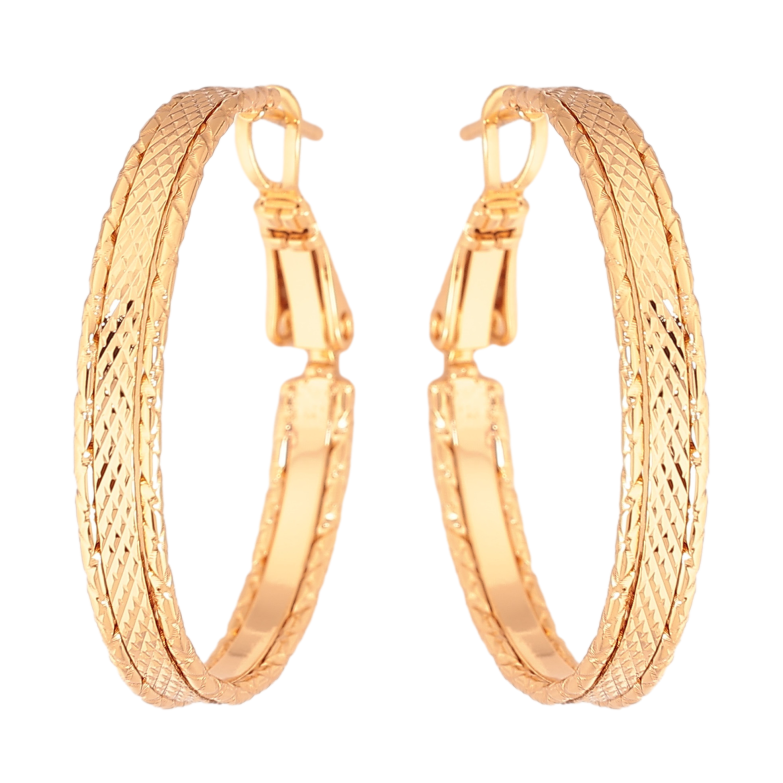 Сережки Xuping колір Позолота 18K кільця (конго) "Декоративний візерунок" ø 3см фото №1 Сережки Xuping колір Позолота 18K кільця (конго) "Декоративний візерунок" ø 3см фото №1