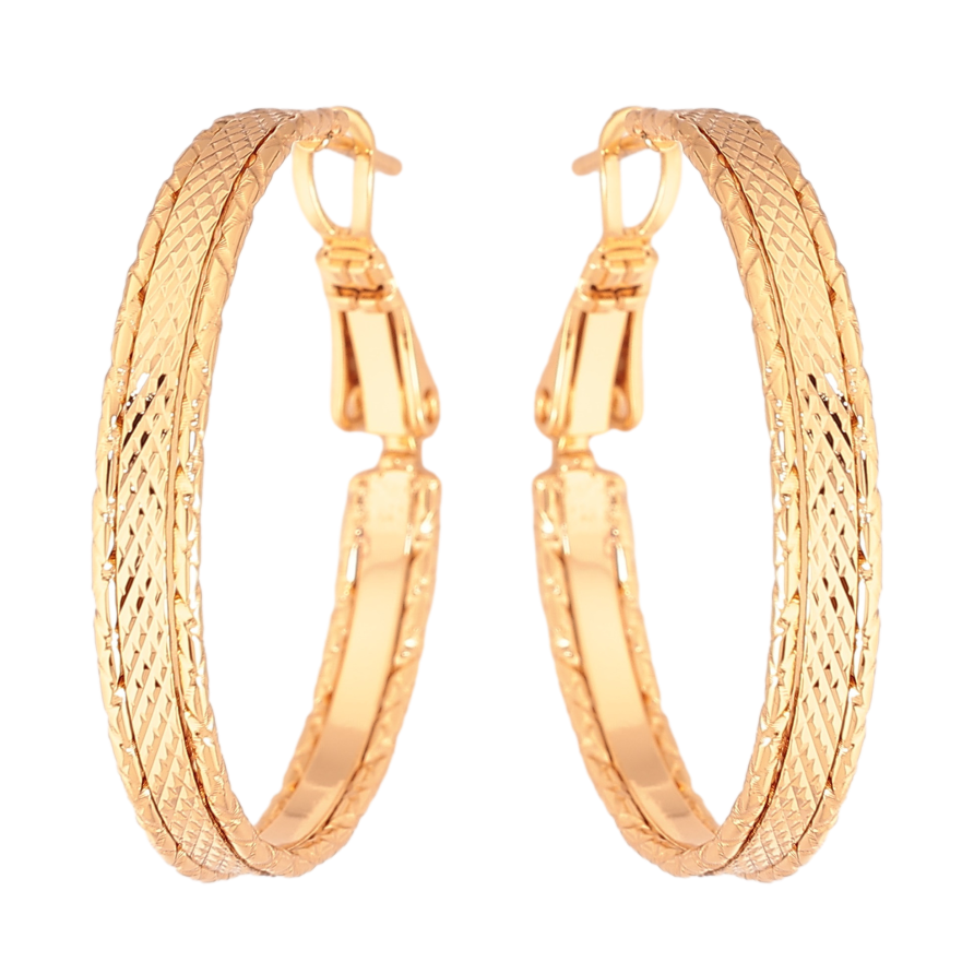 Сережки Xuping колір Позолота 18K кільця (конго) "Декоративний візерунок" ø 3см фото №1 Сережки Xuping колір Позолота 18K кільця (конго) "Декоративний візерунок" ø 3см фото №1