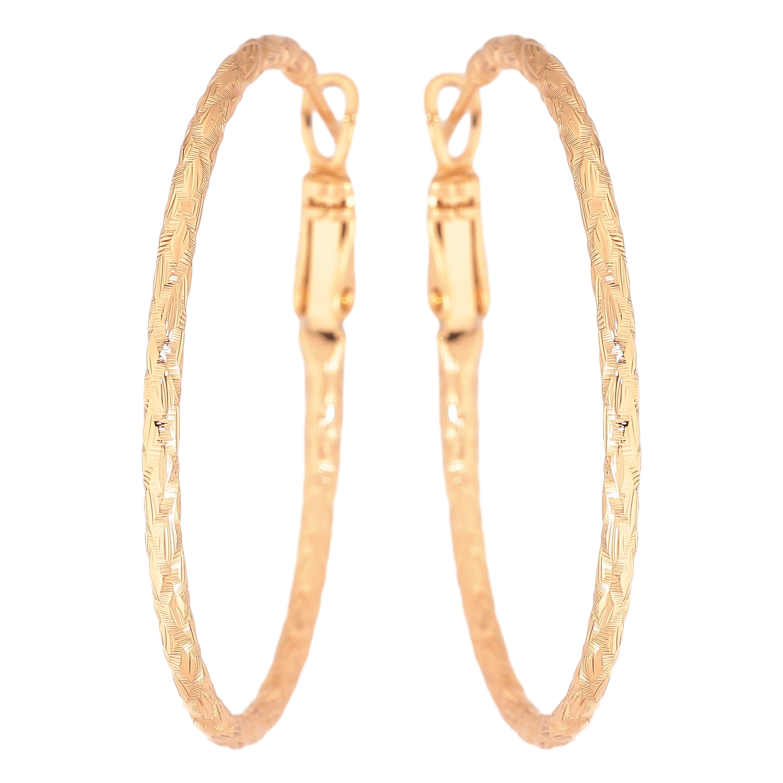 Сережки Xuping колір Позолота 18K кільця (конго) "Декоративний візерунок" ø 4см фото №1