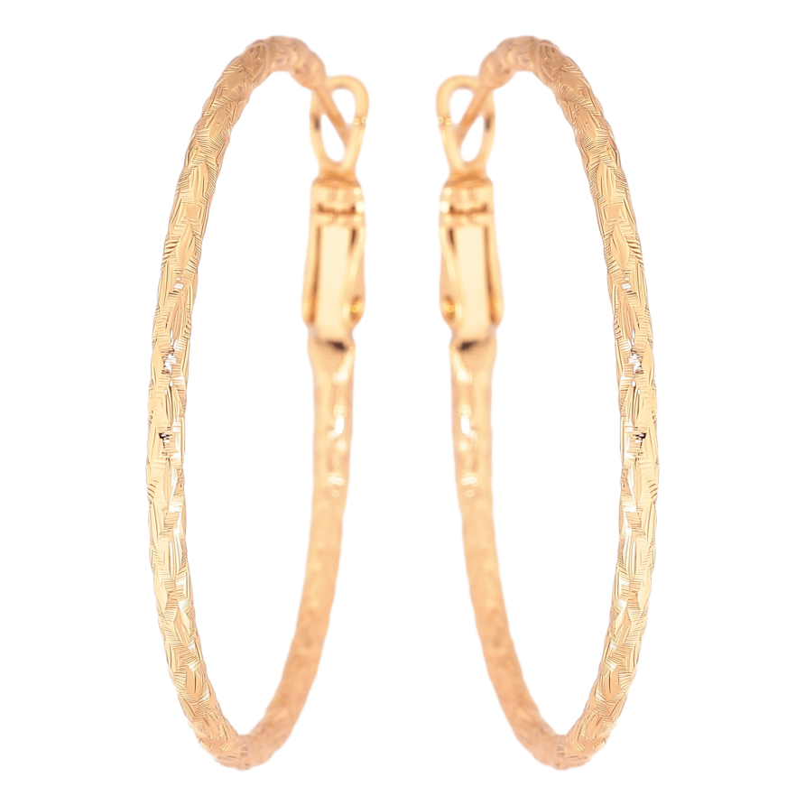 Сережки Xuping колір Позолота 18K кільця (конго) "Декоративний візерунок" ø 4см фото №1