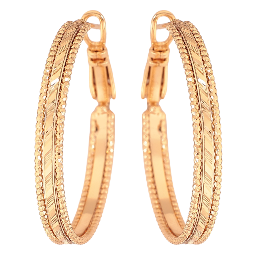 Сережки Xuping колір Позолота 18K кільця (конго) "Декоративний візерунок" ø 3см фото №1