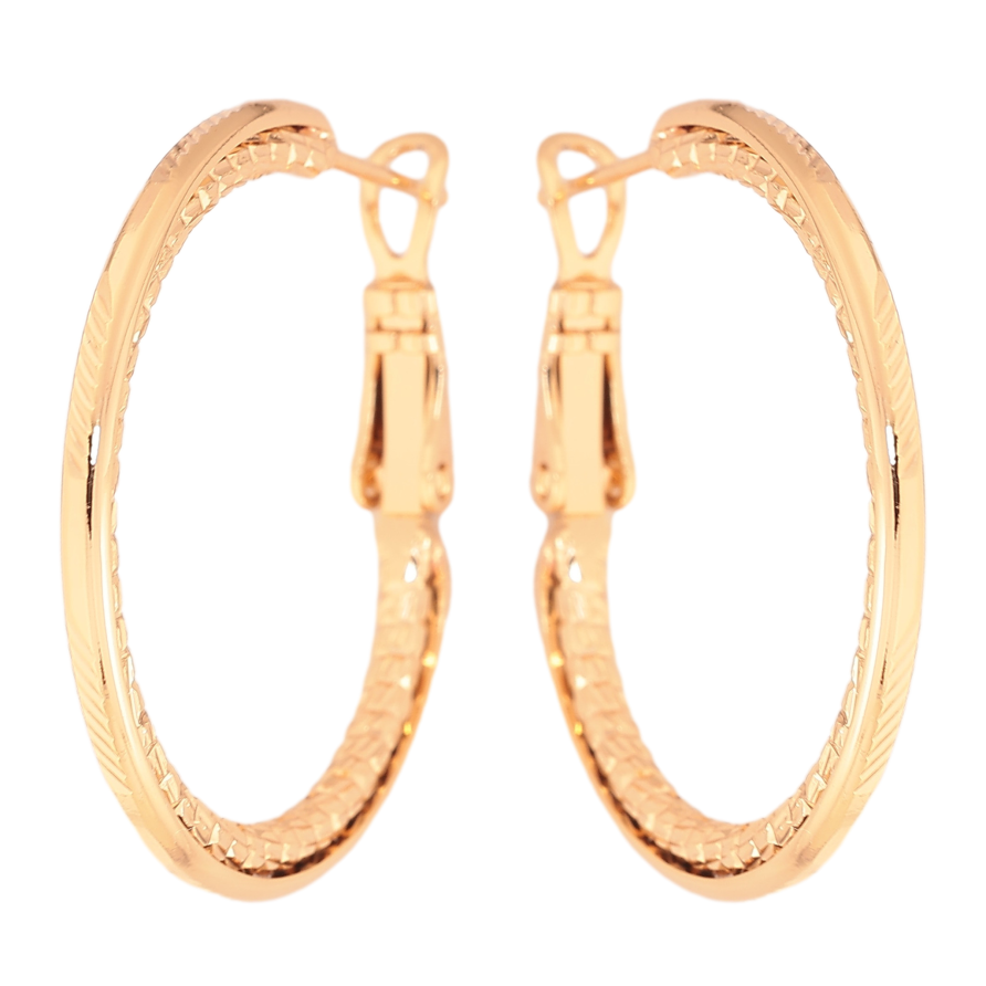 Сережки Xuping колір Позолота 18K кільця (конго) "Декоративний візерунок" ø 3см фото №1