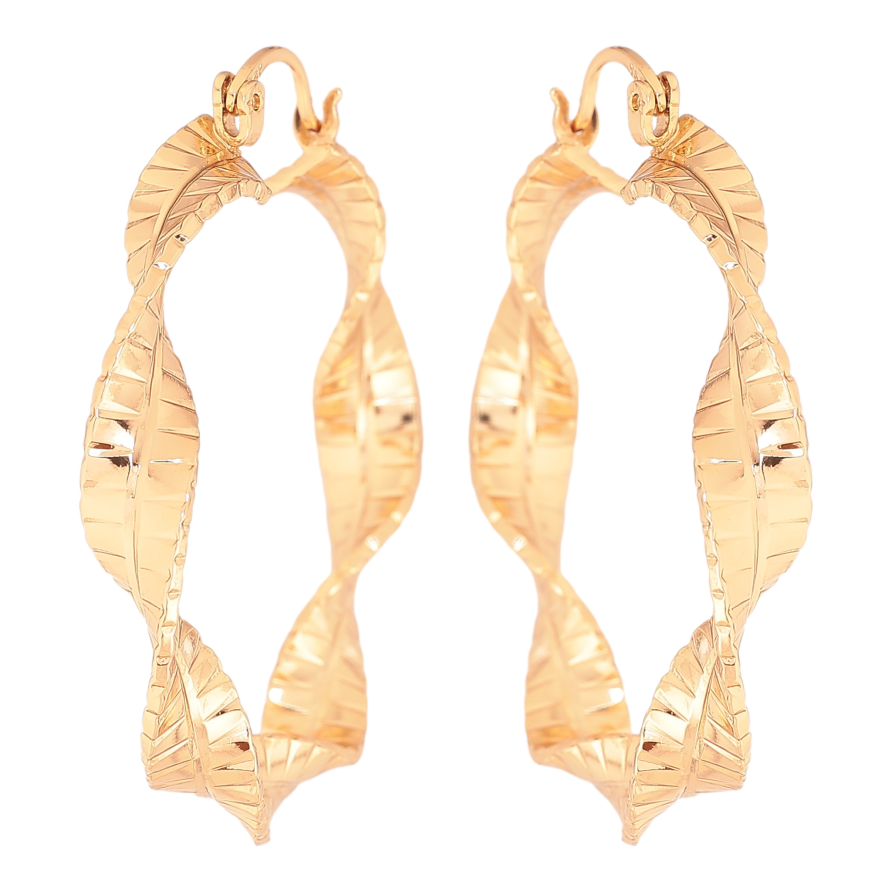 Сережки Xuping колір Позолота 18K кільця (конго) "Декоративний візерунок" ø 4см фото №1