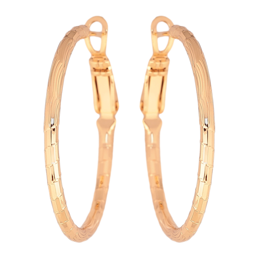 Сережки Xuping колір Позолота 18K кільця (конго) "Декоративний візерунок" ø 3см фото №1