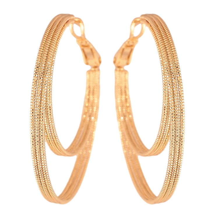 Серьги Xuping цвет Позолота 18K кольца (конго) "Двойные с узором" ø 4см фото №2 Серьги Xuping цвет Позолота 18K кольца (конго) "Двойные с узором" ø 4см фото №2