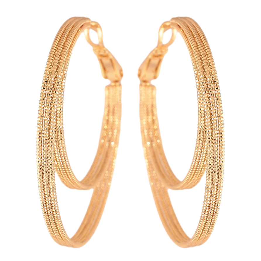 Серьги Xuping цвет Позолота 18K кольца (конго) "Двойные с узором" ø 4см фото №1