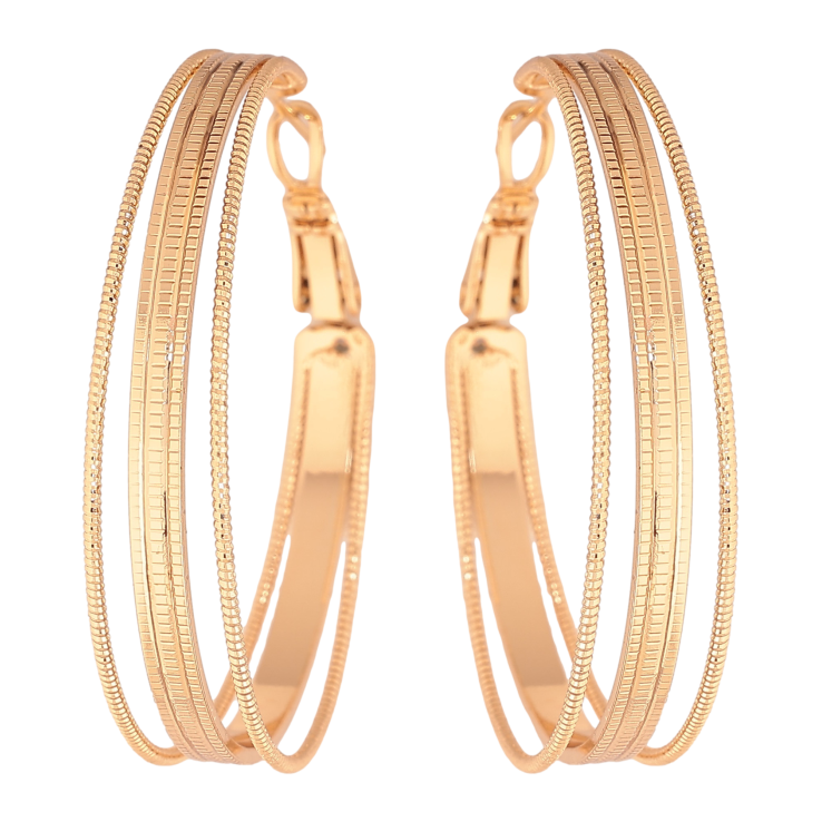 Сережки Xuping колір Позолота 18K кільця (конго) "Декоративний візерунок" ø 4см фото №3 Сережки Xuping колір Позолота 18K кільця (конго) "Декоративний візерунок" ø 4см фото №3