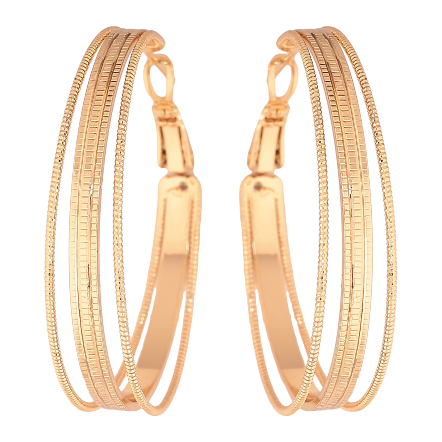 Сережки Xuping колір Позолота 18K кільця (конго) "Декоративний візерунок" ø 4см фото №1