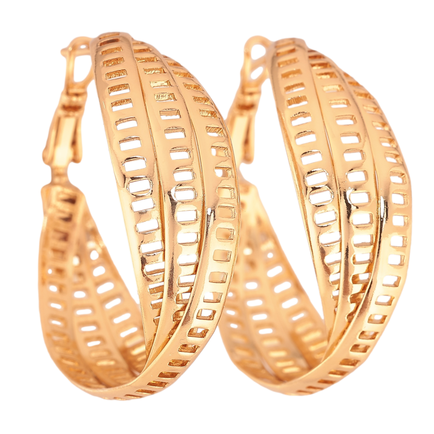 Сережки Xuping колір Позолота 18K кільця (конго) "Декоративний візерунок" ø 3.5см фото №1