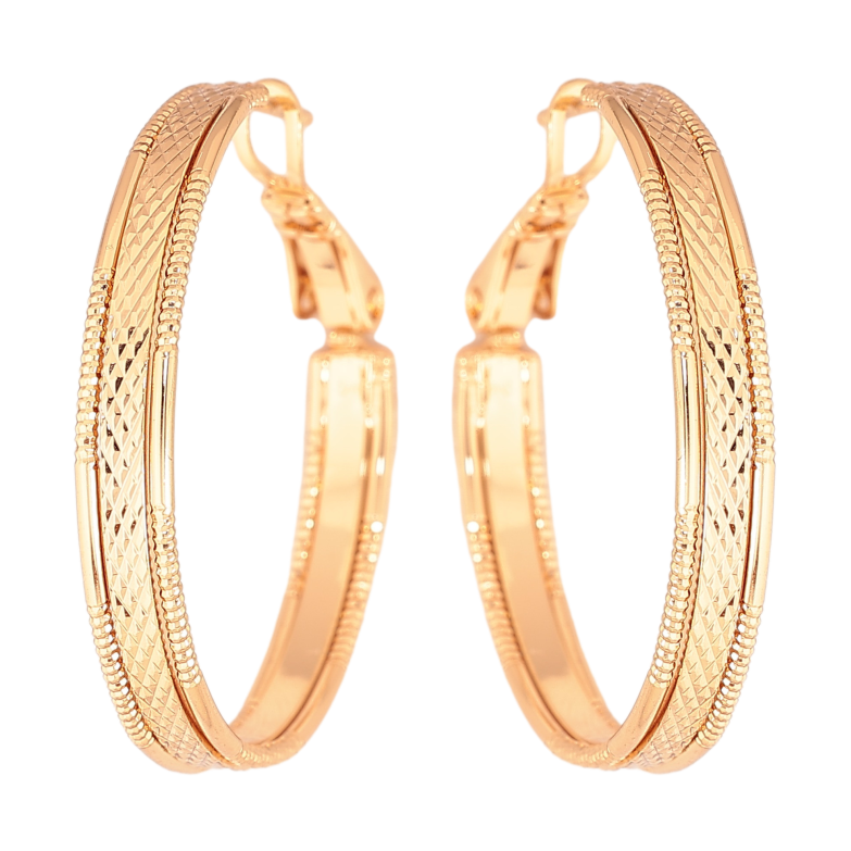 Сережки Xuping колір Позолота 18K кільця (конго) "Декоративний візерунок" ø 3см фото №1