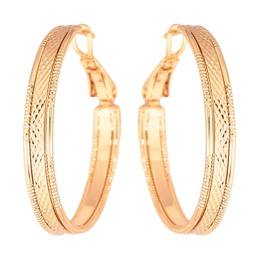 Сережки Xuping колір Позолота 18K кільця (конго) "Декоративний візерунок" ø 3см фото №1