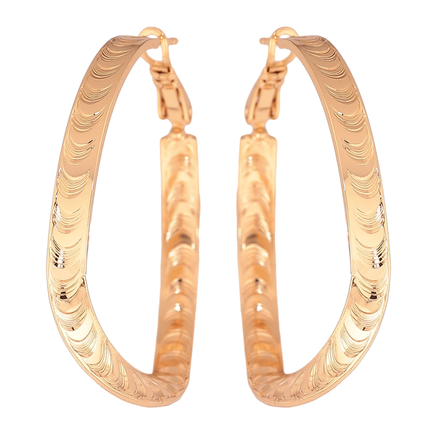 Сережки Xuping колір Позолота 18K кільця (конго) "Декоративний візерунок" ø 4см фото №1