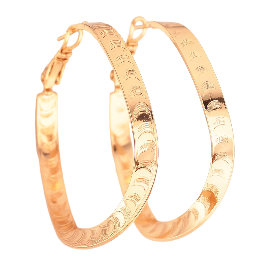 Сережки Xuping колір Позолота 18K кільця (конго) "Декоративний візерунок" ø 4см фото №1