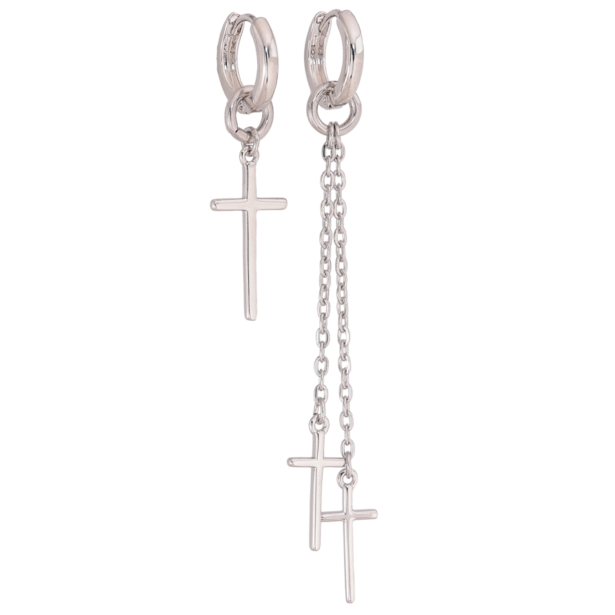 Серьги Xuping цвет Родий подвески на колечках "Ассиметричные крестики" 2 в 1 фото №1 Серьги Xuping цвет Родий подвески на колечках "Ассиметричные крестики" 2 в 1 фото №1