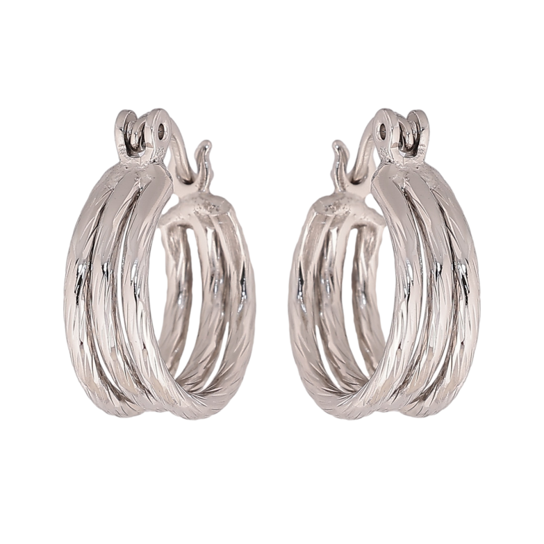 Сережки Xuping колір Родій кільця (конго) "Потрійні з візерунком" ø 1.5см фото №15