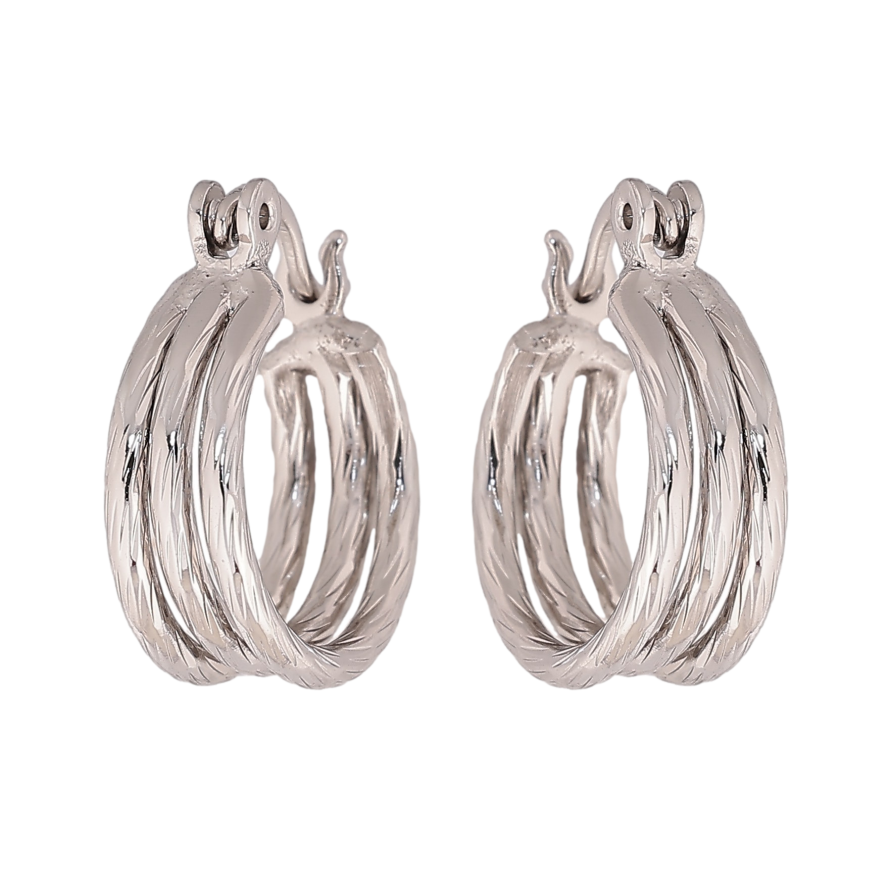 Сережки Xuping колір Родій кільця (конго) "Потрійні з візерунком" ø 1.5см фото №1