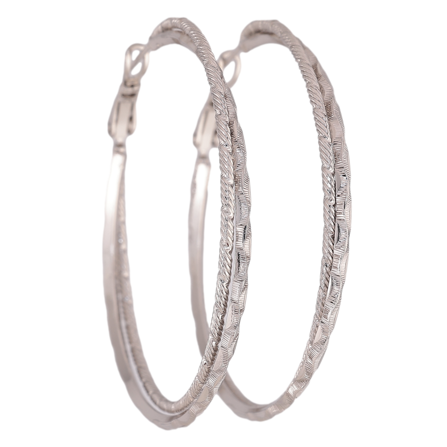 Сережки Xuping колір Родій кільця (конго) "Декоративний візерунок" ø 5см фото №1 Сережки Xuping колір Родій кільця (конго) "Декоративний візерунок" ø 5см фото №1