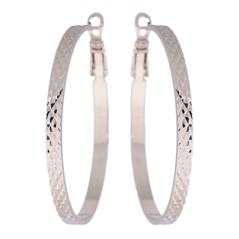 Серьги Xuping цвет Родий кольца (конго) "Декоративный узор" ø 4см фото №1