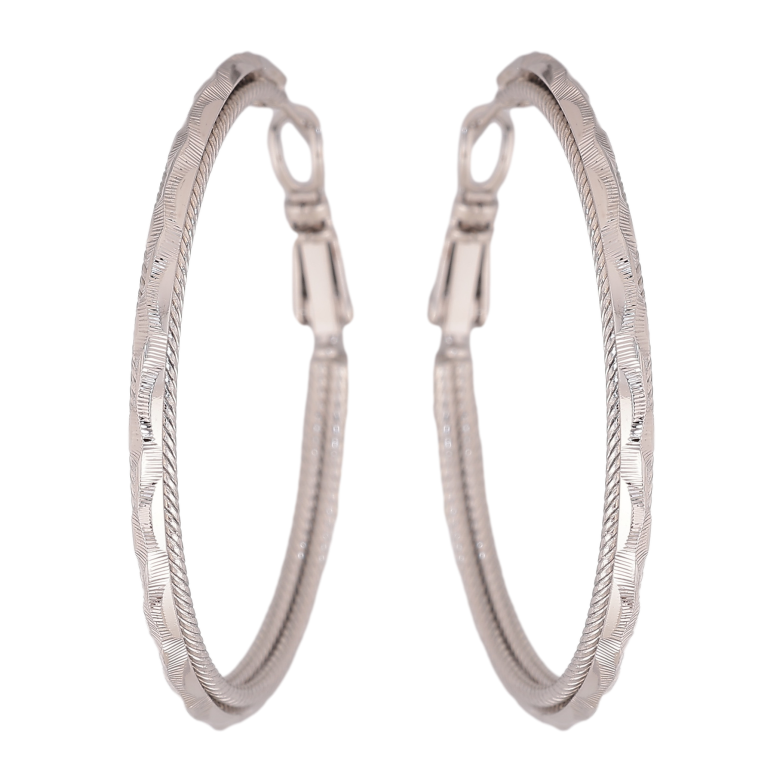 Серьги Xuping цвет Родий кольца (конго) "Декоративный узор" ø 4см фото №1