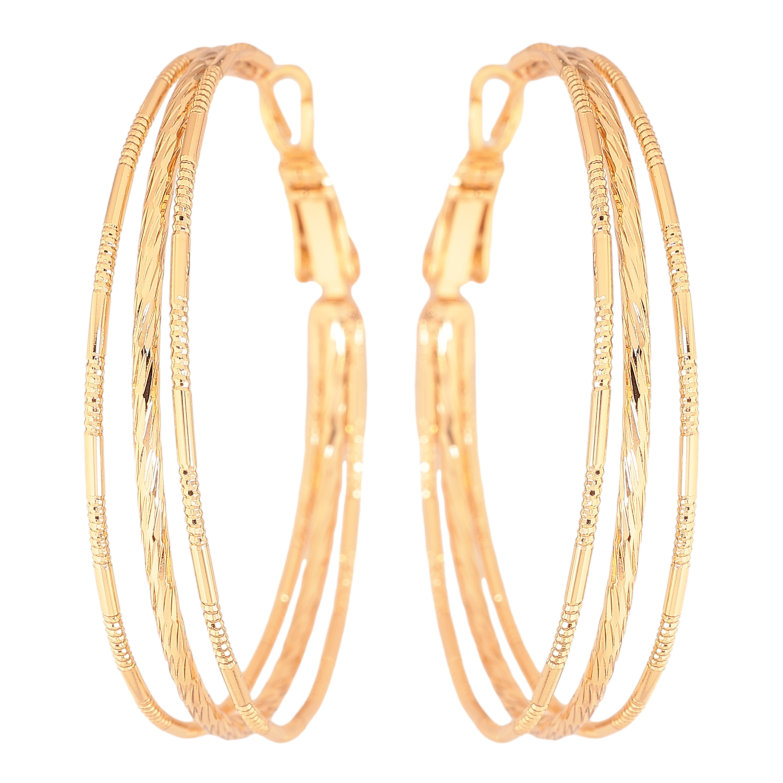 Серьги Xuping цвет Позолота 18K кольца (конго) "Тройные с узором" ø 4см фото №3