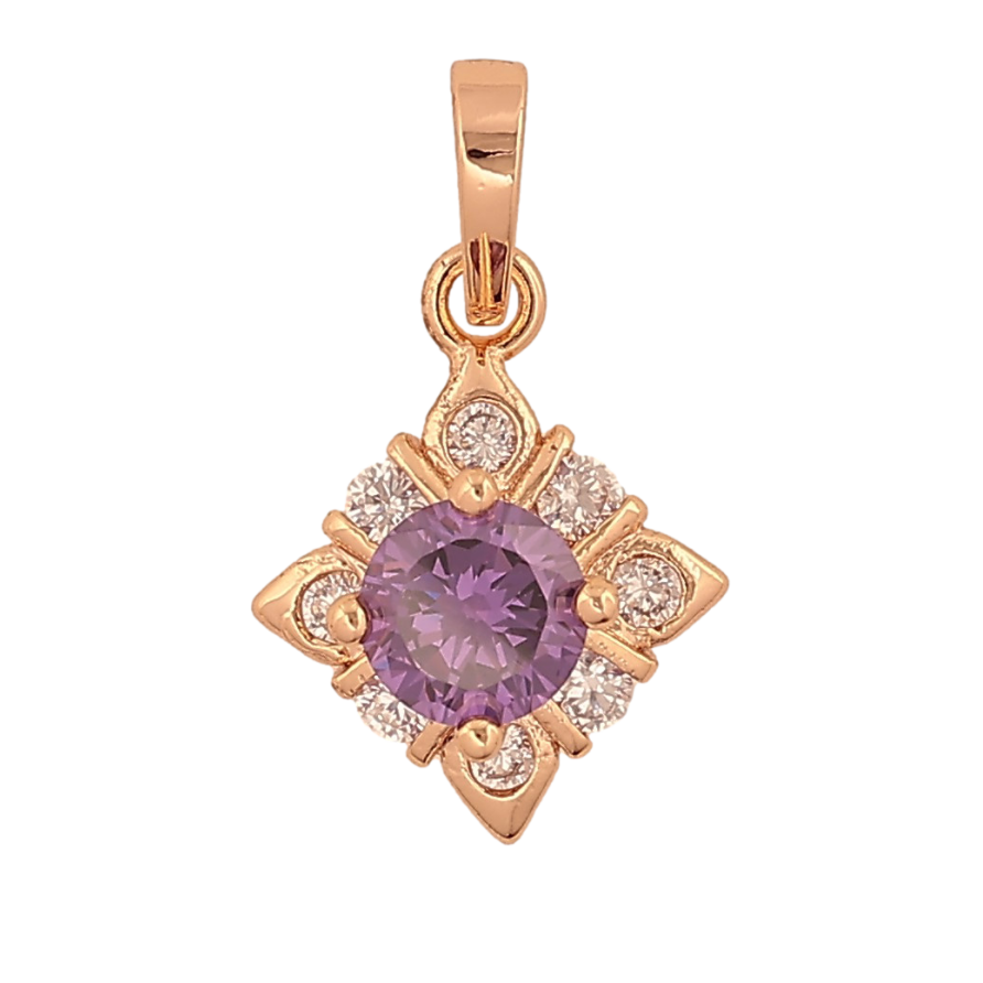 Кулон Xuping M&L колір 18K "Ромбова підвіска з бузковим кристалом" для ланцюжка до 5мм фото №1