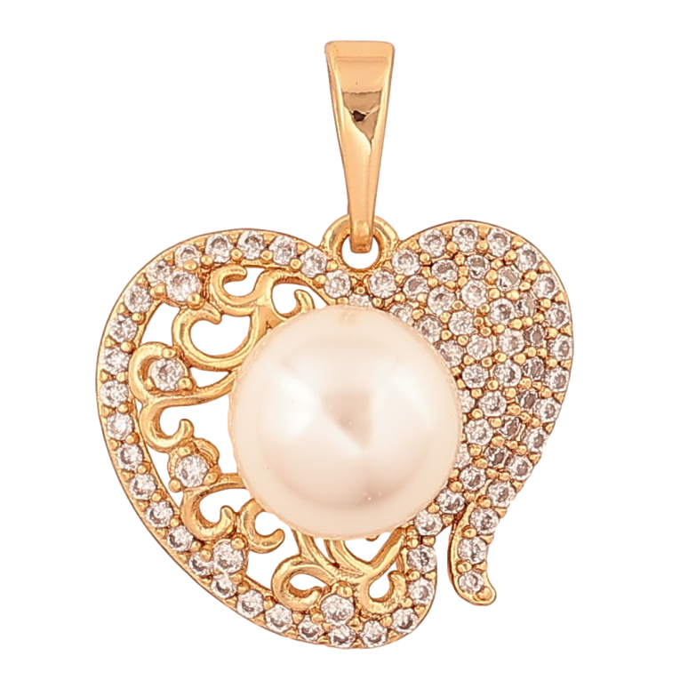 Кулон Xuping цвет Позолота 18K "Сердечко с инкрустацией кристаллами и жемчужиной" для цепочки до 6мм фото №1