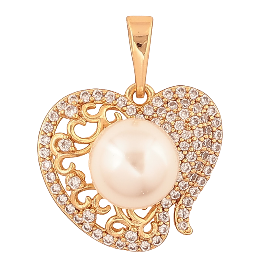 Кулон Xuping цвет Позолота 18K "Сердечко с инкрустацией кристаллами и жемчужиной" для цепочки до 6мм фото №1