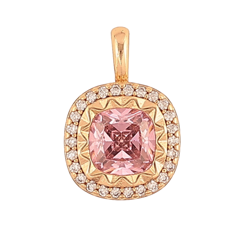 Кулон Xuping колір Позолота 18K "Рожевий кристал в обрамленні" для ланцюжка до 2мм фото №1