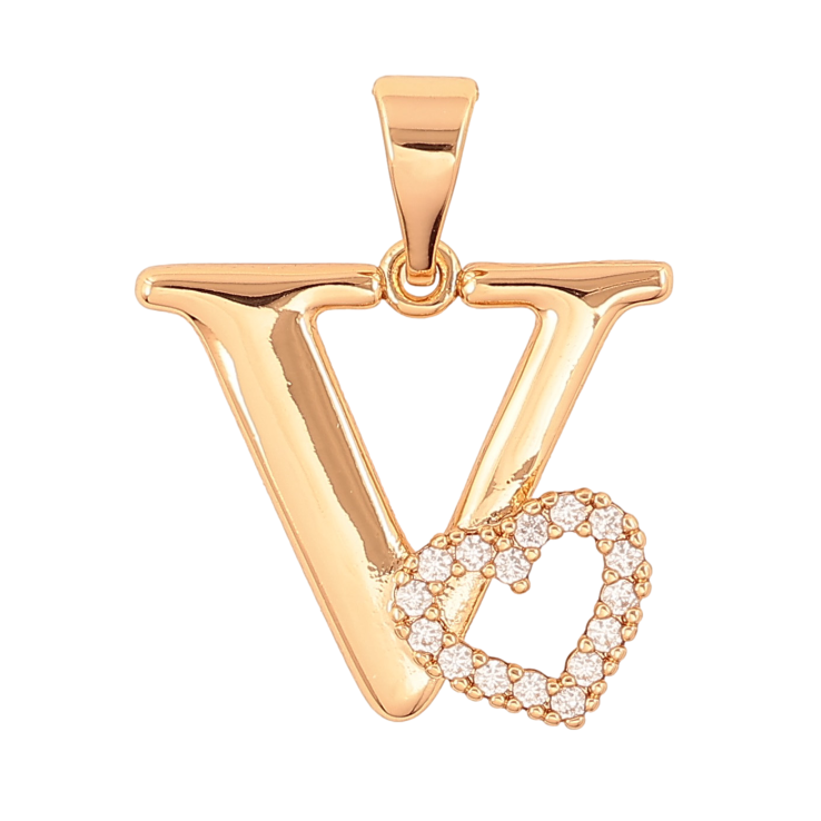 Кулон Xuping колір Позолота 18K "Літера V з серцем" для ланцюжка до 7мм фото №25