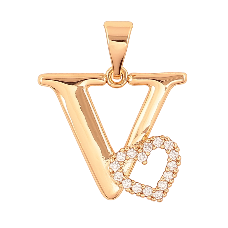 Кулон Xuping колір Позолота 18K "Літера V з серцем" для ланцюжка до 7мм фото №1