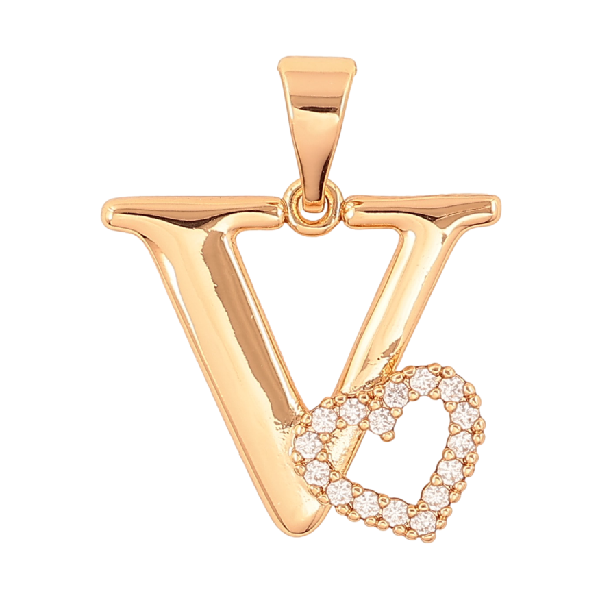 Кулон Xuping колір Позолота 18K "Літера V з серцем" для ланцюжка до 7мм фото №1