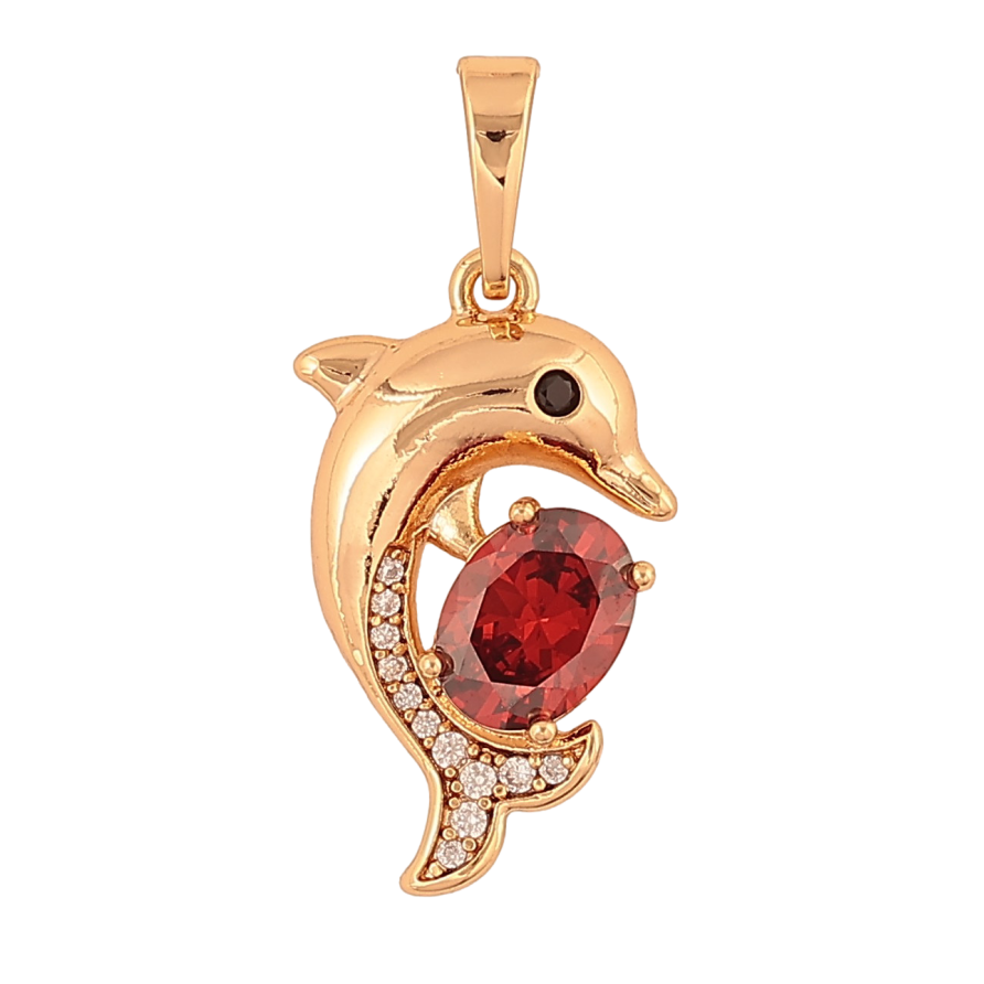 Кулон Xuping колір Позолота 18K "Дельфін з червоним кристалом" для ланцюжка до 6мм фото №1