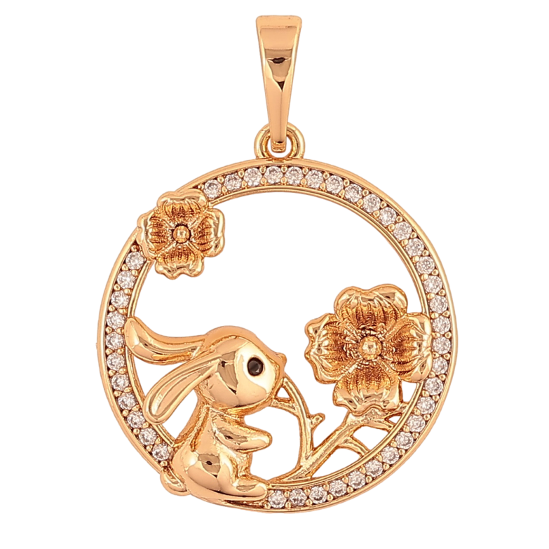 Кулон Xuping колір Позолота 18K "Зайчик з квіточкою" для ланцюжка до 6мм фото №1