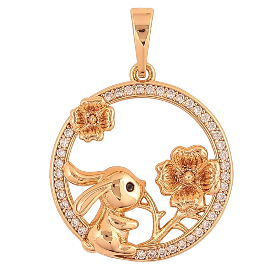 Кулон Xuping колір Позолота 18K "Зайчик з квіточкою" для ланцюжка до 6мм фото №1