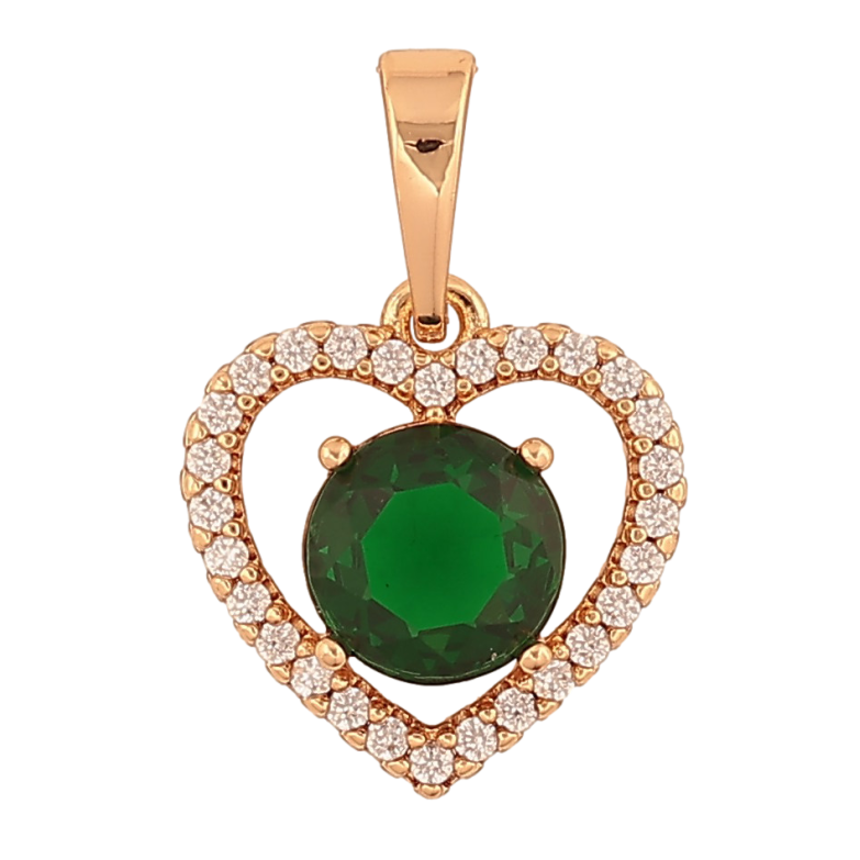 Кулон Xuping цвет Позолота 18K "Сердечко с зеленым кристаллом" для цепочки до 6мм фото №1