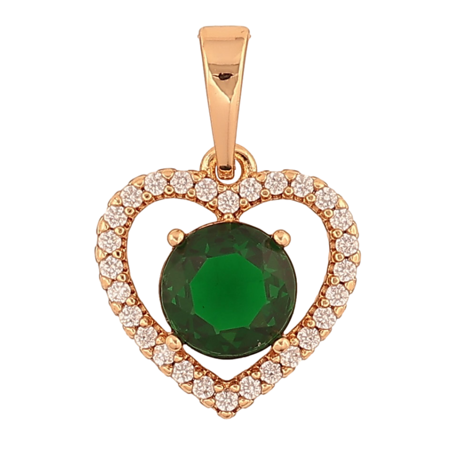 Кулон Xuping цвет Позолота 18K "Сердечко с зеленым кристаллом" для цепочки до 6мм фото №1