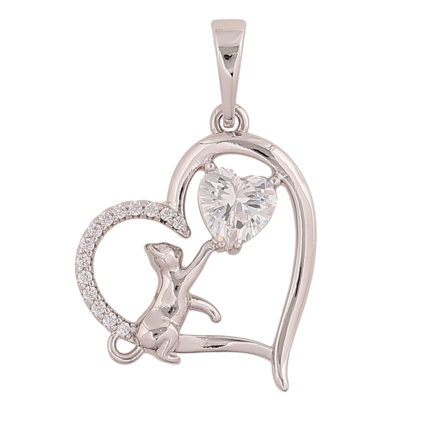 Кулон Xuping колір Родій "Серце з котиком" для ланцюжка до 6мм фото №1