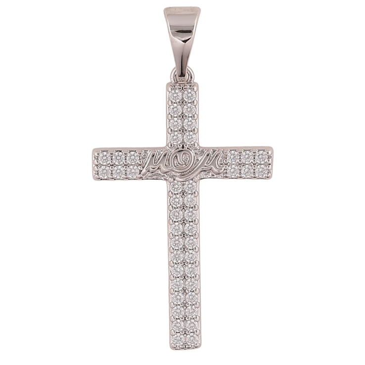 Кулон Xuping колір Родій "Хрест з кристалами та написом Мама" для ланцюжка до 7мм фото №9 Кулон Xuping колір Родій "Хрест з кристалами та написом Мама" для ланцюжка до 7мм фото №9
