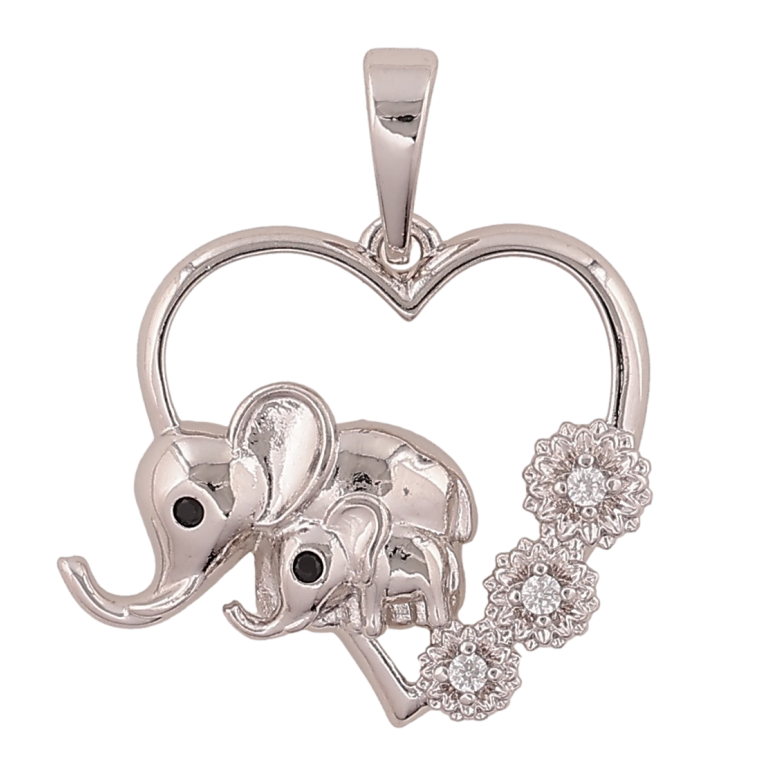 Кулон Xuping колір Родій "Слоненята в серці" для ланцюжка до 6мм фото №1