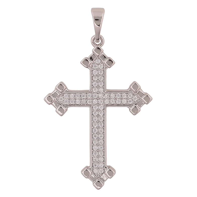 Кулон Xuping колір Родій "Хрест з кристалами" для ланцюжка до 5мм фото №1
