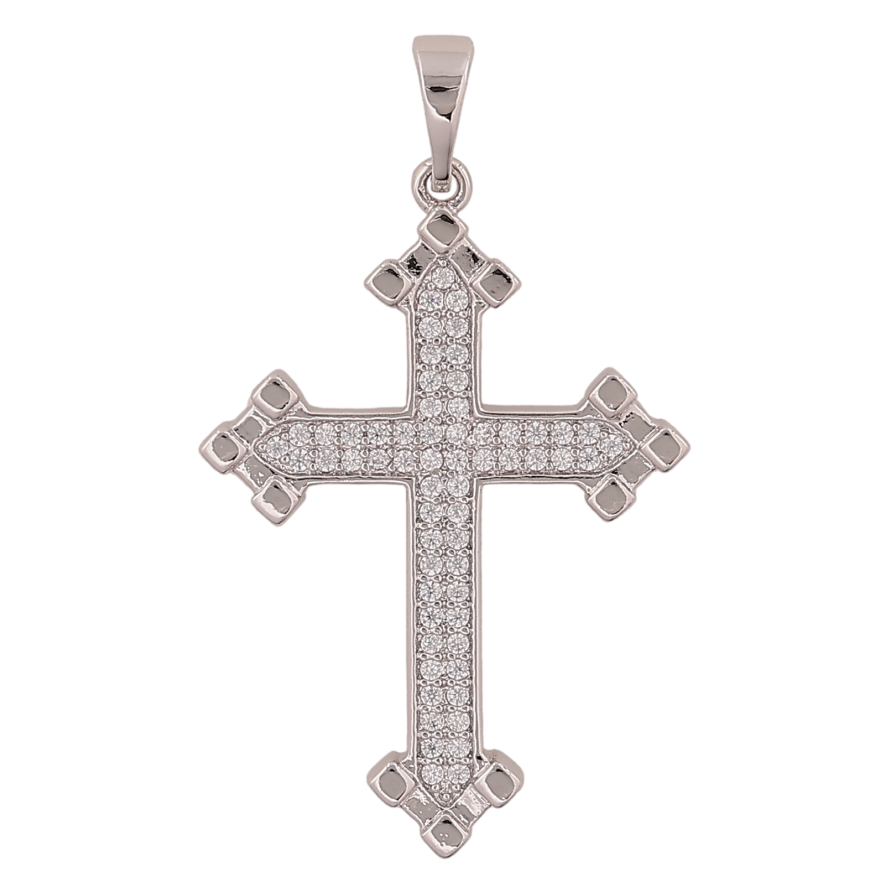 Кулон Xuping колір Родій "Хрест з кристалами" для ланцюжка до 5мм фото №1