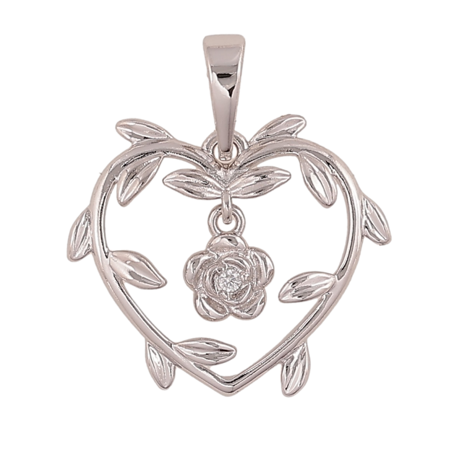 Кулон Xuping колір Родій "Серце з квіточкою" для ланцюжка до 6мм фото №1